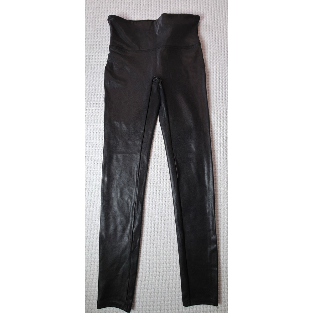 Spanx Faux Leather Leggings Women M Black Fair High Waist Tummy Control 0515